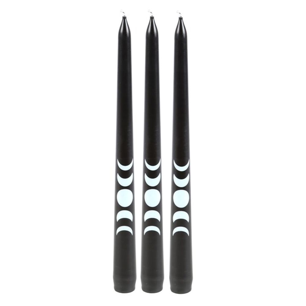 Set of 3 Black Magic Moon Phase Taper Candles