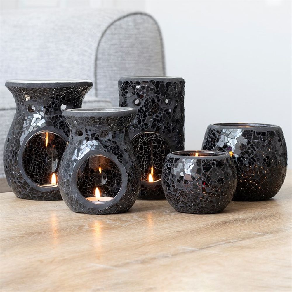 Large Black Crackle Glass Candle Holder