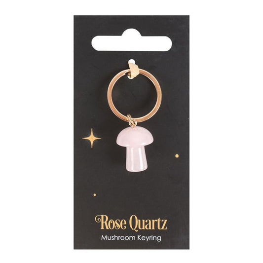 Rose Quartz Crystal Mushroom Keyring